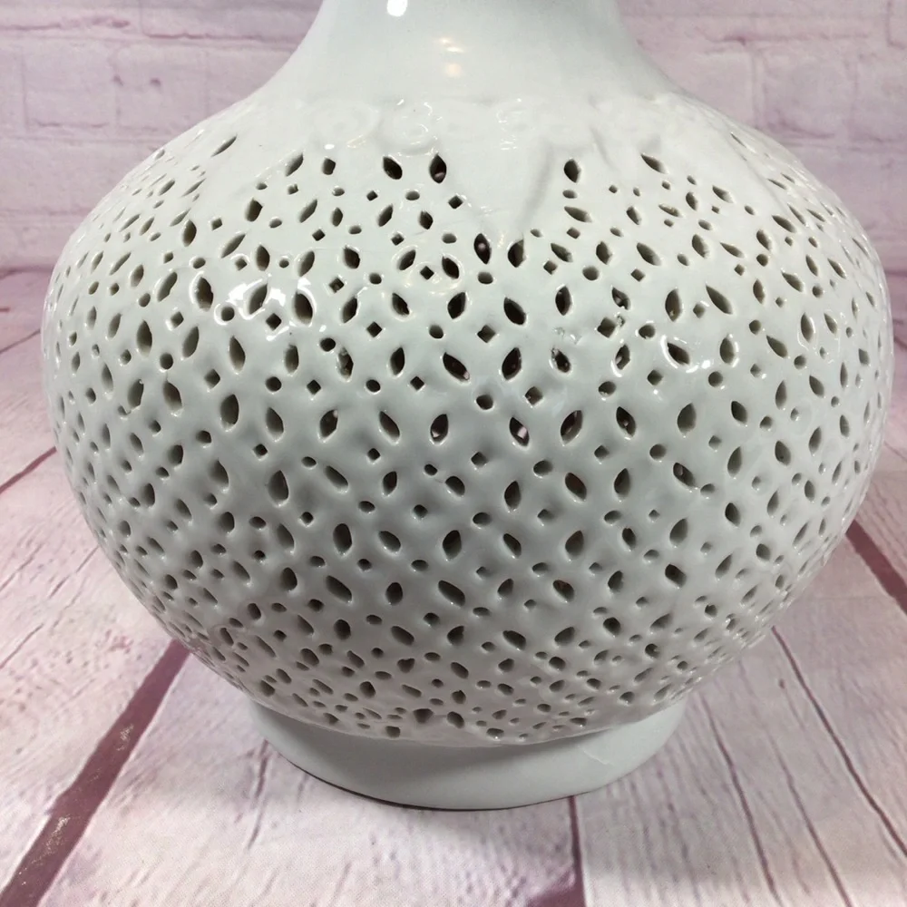 Vintage Blanc De Chine Reticulated White Porcelain Vase